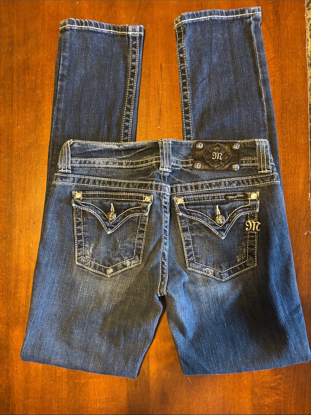 MISS ME JP4009SK-2 Darkish Distressed Skinny Back-Flap Pocket Jeans (L-136)